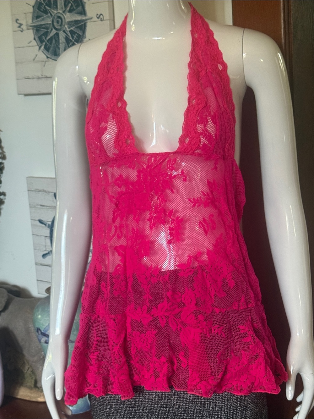 Victoria secret since l Women’s Lace Halter Babydoll Nightwear - Hot Pink